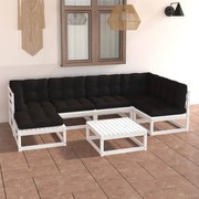 vidaXL 7 pcs conjunto lounge de jardim c/ almofadões pinho maciço