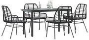 vidaXL Conjunto de jantar jardim 5 peças almofadas vidro vime PE preto