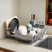 Escorredor de pratos, extensível (31,7-54,9) x 48,6 x 23,7 cm prateado-preto