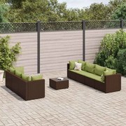 vidaXL 8 pcs conjunto lounge jardim c/ almofadões vime PE castanho