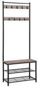 Cabideiro VASAGLE, cabideiro com banco para sapatos, cabideiro com sapateira, design 3 em 1, estrutura de aço, para corredor, entrada, 32 x 70 x 175 cm, industrial, cinza e preto HSR41MB