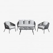 Conjunto De Jardim Com Sofá De 2 Lugares, 2 Poltronas Em Corda Trançada E Mesas De Centro Arhiza Cinza Grafito - Sklum