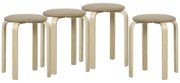 HOMCOM Conjunto de 4 Bancos Empilháveis Redondos Bancos Baixos de Cozinha com Assento Acolchoado Ø40x45 cm Caqui e Madeira | Aosom Portugal