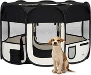 vidaXL Parque dobrável p/ cão c/ saco de transporte 110x110x58cm preto