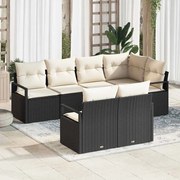 vidaXL Conjunto de Sofá para Jardim com 7 Peças e Almofadas Pretas em Polirattan