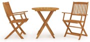 3 pcs conjunto jantar dobrável p/ jardim madeira acácia maciça