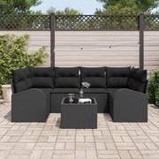 vidaXL Conjunto de Sofá de Jardim com Almofadas de 7 Peças em Rattan Preto