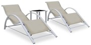 vidaXL Espreguiçadeiras com mesa 2 pcs alumínio cor creme