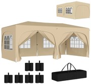 Outsunny Tenda Dobrável 3x6 m com Painéis Laterais UPF50+ Tenda de Jardim com Altura Ajustável e Bolsa de Transporte Areia