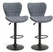 HOMCOM Conjunto de 2 Bancos de Bar Design Encosto Curvado Capitonê Altura Ajustável 89-109 cm Giratório 360° Veludo Cinza | Aosom Portugal
