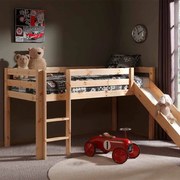 Conjunto Cama alta de Criança PINO 90 x 200 cm + estrado + escada + escorrega Natural