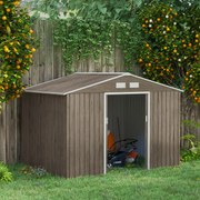 Abrigo de Jardim 277x195x192 cm  Metálico para Armazenamento de Ferramentas com Base Incluída e 4 Janelas Madeira