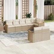 vidaXL 8 pcs conjunto de sofás p/ jardim com almofadões vime PE bege