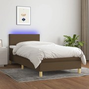 vidaXL Cama box spring c/ colchão/LED 90x190 cm tecido castanho-escuro