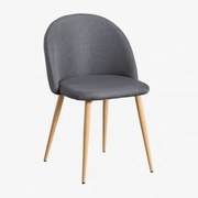 Cadeira De Jantar Estofada E Em Aço Kana Madeira Natural & Linho Gris Antracita - Sklum