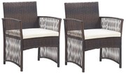 vidaXL Cadeiras de jardim com almofadões 2 pcs vime PE castanho