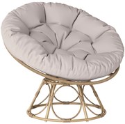 Outsunny Cadeira Papasan em Resina Efeito Vime Giratória a 360° com Almofada Acolchoada Ø 100 cm Cinza Claro | Aosom Portugal