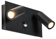 Candeeiro de parede exterior preto com LED sensor de movimento 2 luzes - Simon