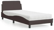 Cama com colchão 90x200 cm tecido castanho-escuro