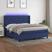 Cama box spring c/ colchão e LED 180x200 cm tecido azul