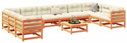 11 pcs conjunto sofás de jardim madeira de pinho castanho mel