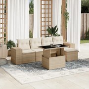 vidaXL 6 pcs conjunto de sofás p/ jardim com almofadões vime PE bege