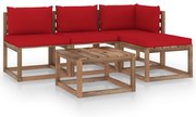 5 pcs conjunto lounge de paletes + almofadões pinho impregnado