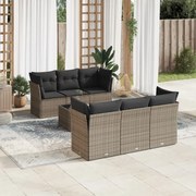 vidaXL 7 pcs conjunto sofás p/ jardim c/ almofadões vime PE cinzento