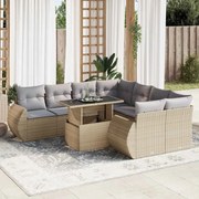 vidaXL 9 pcs conjunto de sofás p/ jardim com almofadões vime PE bege