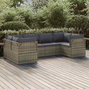 6 pcs conjunto lounge de jardim c/ almofadões vime PE cinzento