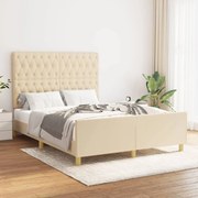 Estrutura de cama c/ cabeceira 140x200 cm tecido cor creme