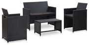 vidaXL 4 pcs conjunto lounge de jardim c/ almofadões vime PE preto