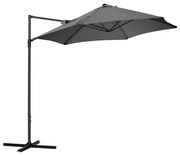 Outsunny Chapéu de Sol de Jardim Chapéu de Sol Excêntrico Rotação 360° com Abertura Manual e Base Cruzada Ø256x245cm Cinza Escuro