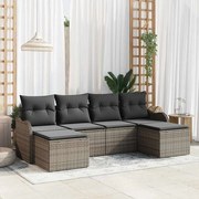 vidaXL Conjunto de Sofá de Jardim de 6 Peças com Almofadas Cinza em Rattan Sintético.