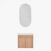 Conjunto De Móvel De Casa De Banho Suspenso Em Madeira Com Lavatório Integrado Narek Castanho Fresno & Ovalado Com Armazenamento 45x90 Cm Abner -