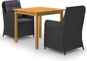 vidaXL 3 pcs conjunto de jantar para jardim preto