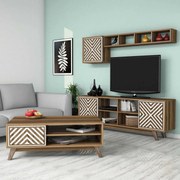 Conjunto de Mobiliário de Sala de Estar Inci – Nogueira e Branco – Div