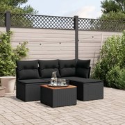 vidaXL 5 pcs conjunto sofás de jardim com almofadões vime PE preto
