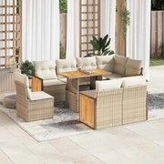 vidaXL 9 pcs conjunto sofás jardim com almofadões vime PE/acácia bege