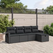 vidaXL 5 pcs conjunto sofás de jardim com almofadões vime PE preto