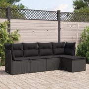 vidaXL 5 pcs conjunto sofás de jardim com almofadões vime PE preto