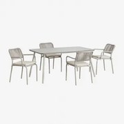 Conjunto De Mesa Retangular 160 X 90 Cm E 4 Cadeiras De Jantar Empilháveis Em Alumínio Arhiza Verde Cáqui - Sklum