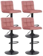 Conjunto de 4 bancos de bar em veludo com estrutura preta 85-106 x 40 x 50 cm rosa