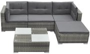 5 pcs conjunto lounge de jardim c/ almofadões vime PE cinzento