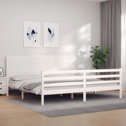 vidaXL Estrutura de cama com cabeceira 200x200cm madeira maciça branco