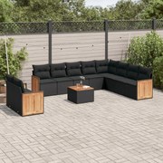 vidaXL 11 pcs conjunto sofás de jardim c/ almofadões vime PE preto