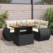 vidaXL 5 pcs conjunto sofás de jardim com almofadões vime PE preto