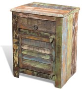 Mesa de apoio com 1 gaveta e 1 porta, madeira reciclada