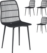 Outsunny Conjunto de 4 Cadeiras de Jantar para Exterior, Cadeiras de Jardim com Encosto com Ranhuras, Preto | Aosom Portugal