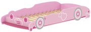 AIYAPLAY Cama Infantil 70x140 cm em Forma de Carro com Barreira de Proteção e Estrado para Crianças de 3-5 Anos Rosa | Aosom Portugal